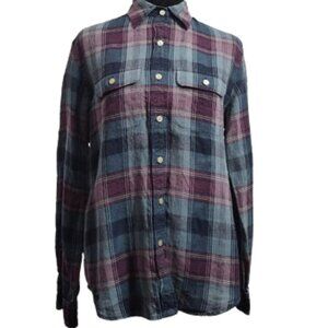 Lauren Ralph Lauren RN54050 100 % Linen Plaid Light Weight Flannel Women's Small